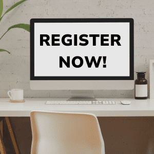 The words "Register Now" appear on a desktop computer.
