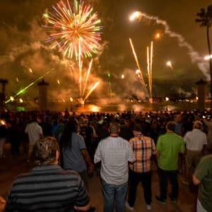 Corporate incentive trip which included a fireworks display Group of people watching fireworks celebration